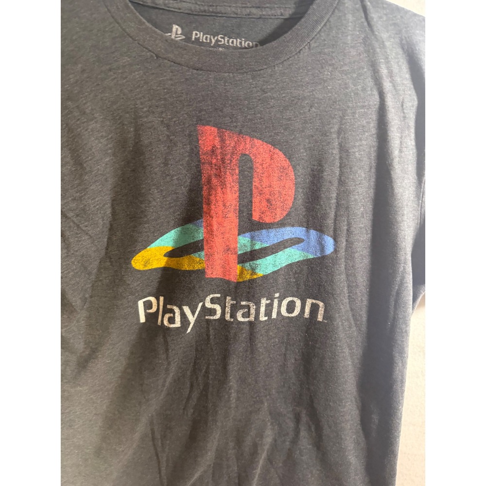 PlayStation Graphic T-Shirt Mens Small Charcoal Grey Distressed Logo Tee Sony